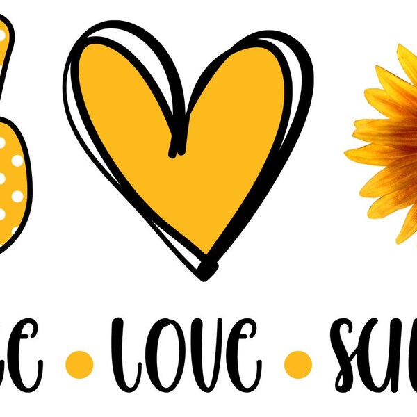 Peace love sunshine, sunflower  PNG SVG JPEG for Sublimation, Cricut or Silhouette, printable htv
