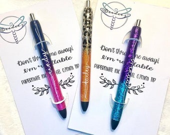 Inkjoy glitter Personalized Pens, Refillable gel pens, Unicorn burst, Vinyl Wrap, Glitter Gel Pen, Customized Pens, bulk discounts available