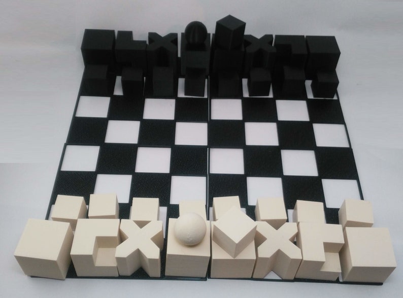 Chess Set Bauhaus Model 1924 Minimalist Chess Set with Compact 4 Piece Board image 3