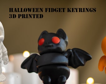 Tiny Halloween Fidget Toy Keyring Pumpkin, Skeleton & Bat 3D Printed