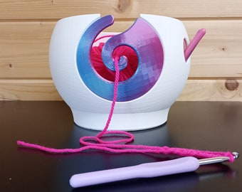 Large Yarn Bowl -With Blue Purple Rainbow Smooth Spiral 3D Printed