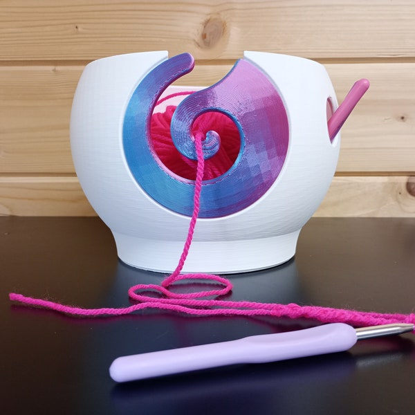 Large Yarn Bowl -With Blue Purple Rainbow Smooth Spiral 3D Printed