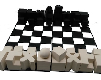 Chess Set Bauhaus Model 1924 Minimalist Chess Set with Compact 4 Piece Board