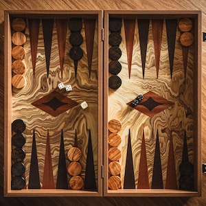 Classic Traditional Manopoulos Backgammon Set - Handmade Premium Olive Wood Burl Folding Board