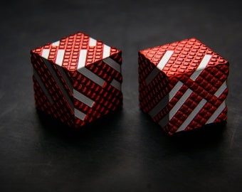 Set of 2 Red Aluminium AKO Dice - VERSION THREE - Unique Metal Design