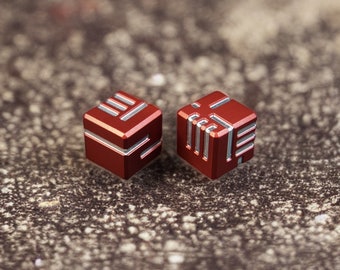 Set of 2 Red Aluminium AKO Dice - "Another Kind Of' Dice - Unique Metal Design