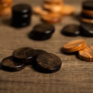 30 x Manopoulos Olive Wood Backgammon Checkers, 36mm