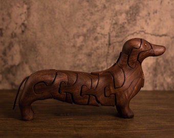 Handmade Dachshund Puzzle - Stunning Puzzle Made from Walnut