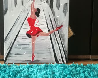 Ballerina in Paris, Handpainted, hand painted, gift
