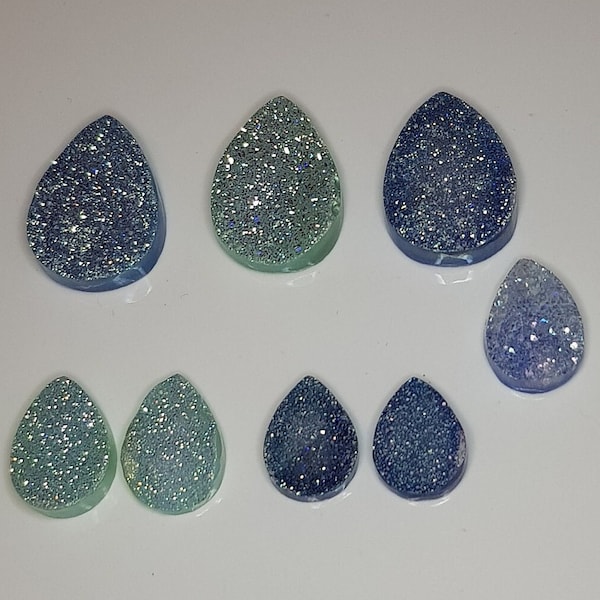 Article spécial Drusies d'agate en forme de larme, vert pétrole, bleu, perles d'agate pour créateurs de bijoux et orfèvres, set 4