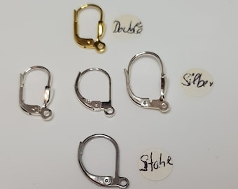 Hinged leverbacks, silver, gold doublé and steel for attaching homemade earrings 925 silver