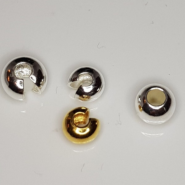 Kaschierkugeln / Kaschierperle, Klappkugel und geschlossende Kugel in 925er Sterlingsilber 4 und 5mm silber und silber vergoldet,