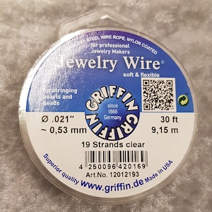 Jewelry Wire Griffin, professioneller Schmuckdraht (Juweliersdraht) aus Edelstahl, nylonummantelt, Spule 9,15m u. 30,5m / 19 u. 49 Stränge