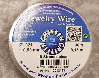 Jewelry Wire by Griffin, professional jewelry wire (jeweler's wire) made of stainless steel, nylon-coated, on a roll of 9.15 m, 19 and 49 strands