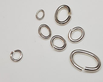 Jump rings, open eyelets in 925 silver, and gold-plated oval and round silver, various sizes