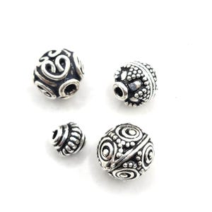 Fine antique blackened silver balls made of genuine 925 sterling silver, elaborately designed, Indian pearls, various shapes for fine unique jewelry
