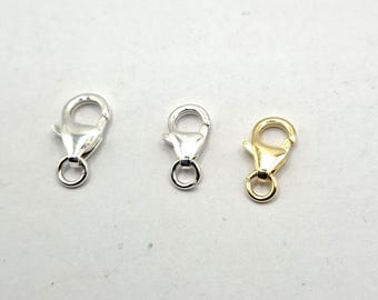 Mosquetón con anilla para colgar en collares, plata de ley 925, también apto para cadenas, 2 tamaños: sin ojal aprox. 10 mm, 12 mm, ahora también 11 mm chapado en oro.
