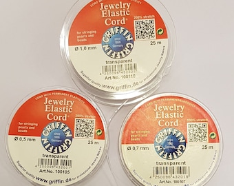 Jewelry Elastic Cord, Strech Magic, m, 25 m and 100 m, stretchable rubber  band transparent and colored, Griffin, strengths, DIY bracelets