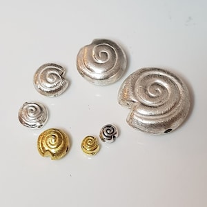 925 silver snails brushed and shiny in silver and silver gold plated for threading as decorative spacers / spaceholders