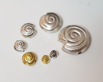 925 silver snails brushed, in silver and silver gold plated for threading
