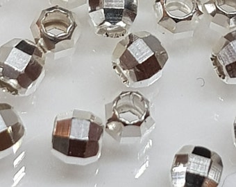 Petites mini boules, argent 925, 2 mm, facettées, parties intermédiaires argentées, intercalaires avec un joli effet pailleté