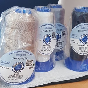 Jewelry Nylon by Griffin, pearl thread on spools, cord by the meter, for jewelry making, beading, macrame and much more