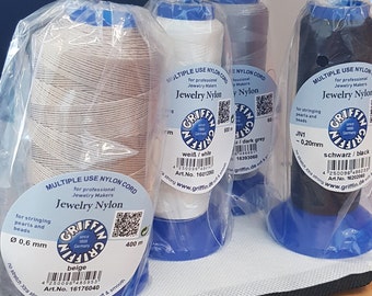 Jewelry Nylon from Griffin, beading thread on spools, cord sold by the meter, for jewelry making, bead making, macrame and much more