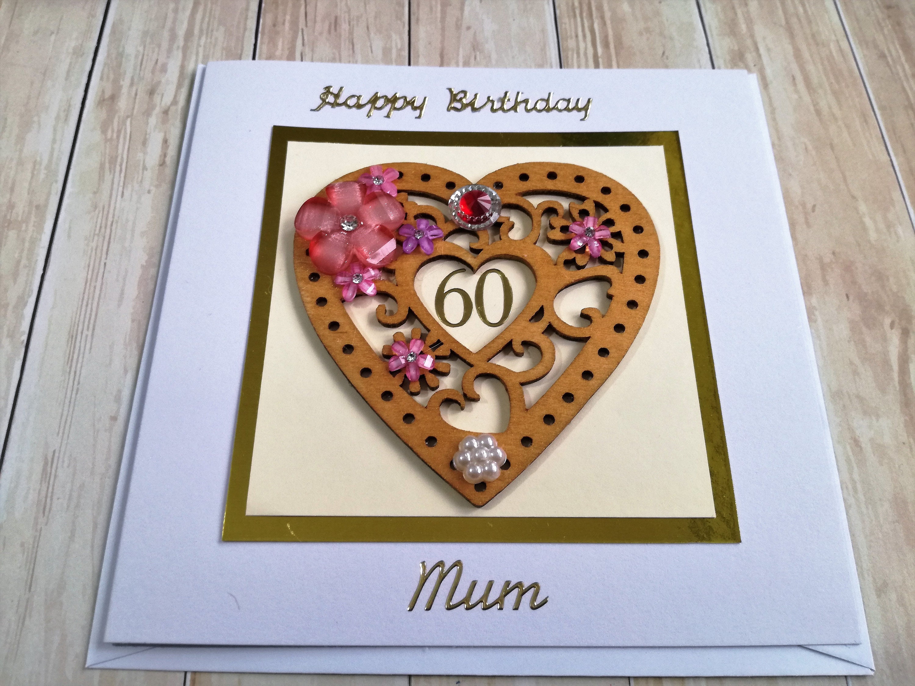 Mum 60th birthday card gift for woman handmade luxury wooden | Etsy
