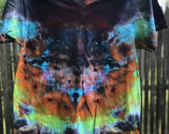 Ice Dyed V neck T Shirt Med