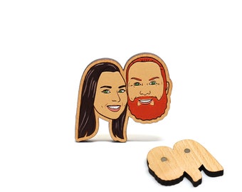 Couple gift, couple portrait wooden magnet custom personalized made to order photo based magnet, lovers gift (pin, keychain)