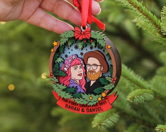 Custom family Christmas ornament - wooden bauble from photo, our first Christmas ornament, Christmas gift ideas, personalized couple baubles