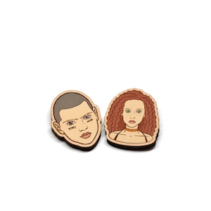Wooden custom portrait pin, face brooch on the photo, magnet, keychain, personalised gift, gift for him, gift for her