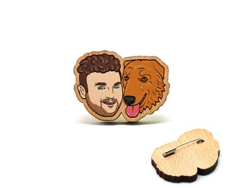 Dog lover portrait brooch - wooden custom brooch based on the photo (magnet, keychain, pin)