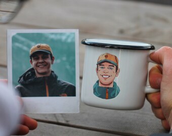 Custom enamel mug - personalized cup with loved ones from photo, unique face mug, Christmas gift ideas, personalised coffee mug