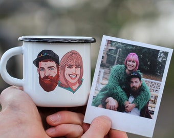 Custom couple enamel mug - personalized cup with loved ones from photo, unique face mug, Christmas gift ideas, personalised coffee mug