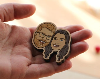 Custom couple portrait magnet – wooden magnet from photo, personalized face magnet, wedding favor magnet, Valentine’s Day gift