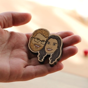 Custom couple portrait magnet – wooden magnet from photo, personalized face magnet, wedding favor magnet, Valentine’s Day gift