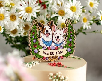 Personalized wedding cake topper with dogs  – wooden pet portrait topper from photo, wedding cake topper figurine, I doo too, pets Birthday