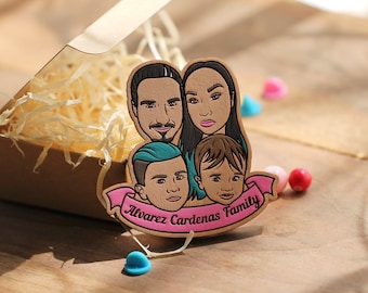 Custom family portrait magnet – wooden magnet from photo, personalized face magnet, Christmas gift ideas, mother's day gift, gift for mom