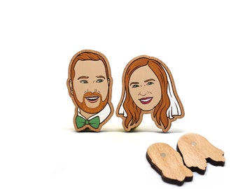 Portrait magnet, wedding gift portrait magnet, wooden natural custom simple handmade magnet, forever gift (keychain, pin)