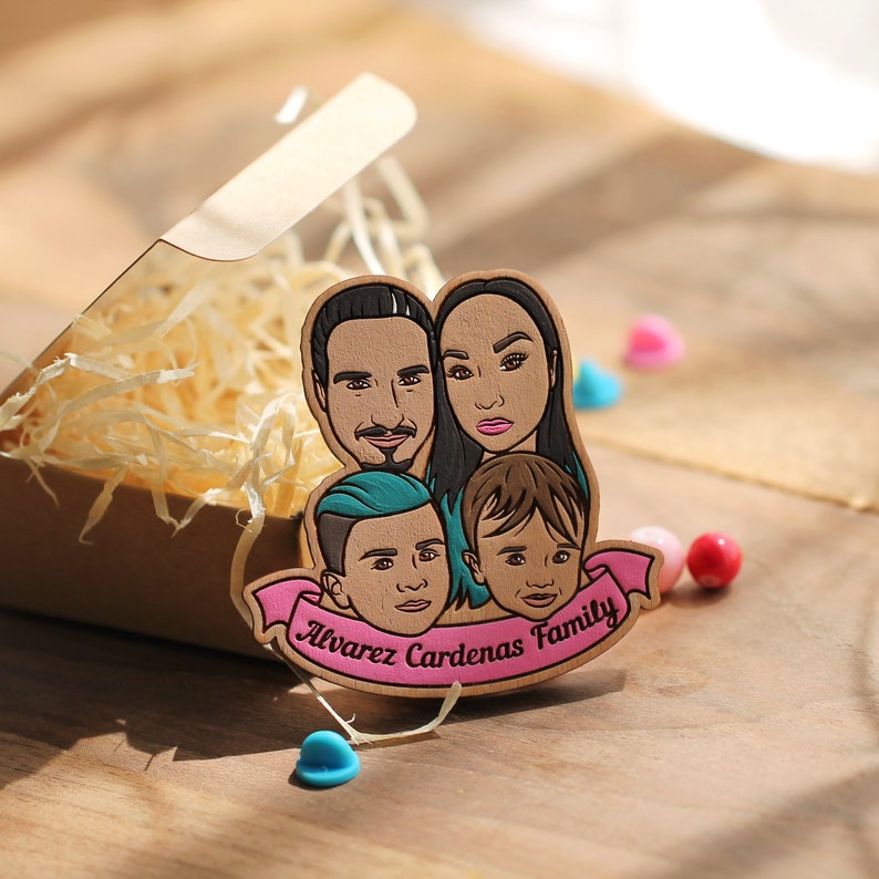 Custom family portrait magnet wooden magnet from photo, personalized face magnet, Christmas gift ideas, mother's day gift, gift for mom image 1