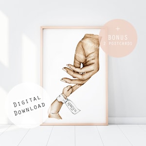 Preemie Händchen haltend Aquarell Druck Nicu Mutter Hände Neugeborenen Poster Neonatologie Art Nicu Mom Geschenk Doula Hand in Hand Postkarte Mutterschaft