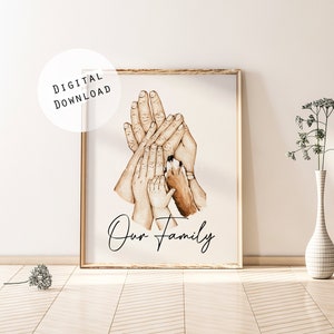 Unsere Familie Hält Hände Große Familie Aquarell Druck Poster Vater Hand Mama Babys Hände Neugeborenen Hund Pfote Geschenk Hand in Hand Postkarte