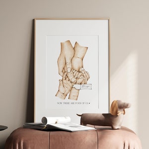 Main dans la main famille deux enfants aquarelle impression prématuré Art père mains nouveau-né affiche néonatologie Art Nicu maman cadeau main dans la main carte postale