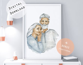 Grandparents Watercolor Print Family Gift Grans Poster Anniversary Present Parents  Digital Print