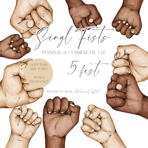 Watercolor Fist Clipart Bundle PNG, Family Hands, Commercial Use, Protest Art