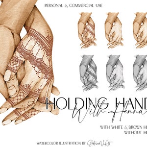 Usage commercial mariage main dans la main henné PNG mains indien mehndi aquarelle indien hindou affiche cadeau de mariage indien main dans main png