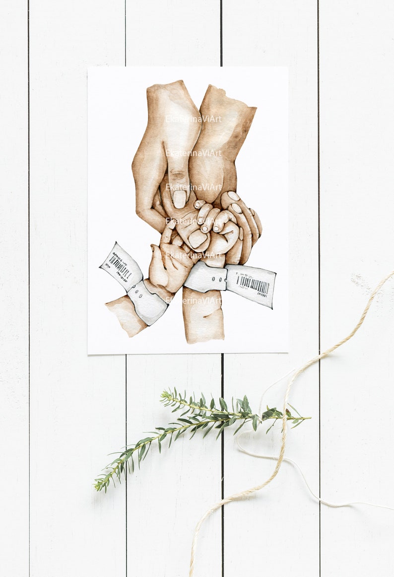 Preemie Holding Hands New Family Watercolor Print Nicu Art