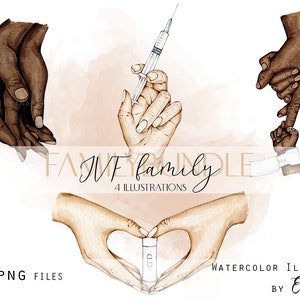 Digital Download IVF Family Hands Watercolor Printable Mom Dad Poster Digital Poster Hand in Hand Wall Art  Family Illustration Home Decor