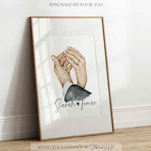 Personalización Boda tomados de la mano Cásate conmigo Acuarela Impresión digital personalizada Compromiso Amor Hago Cartel Mano a mano Dibujo Acuarela